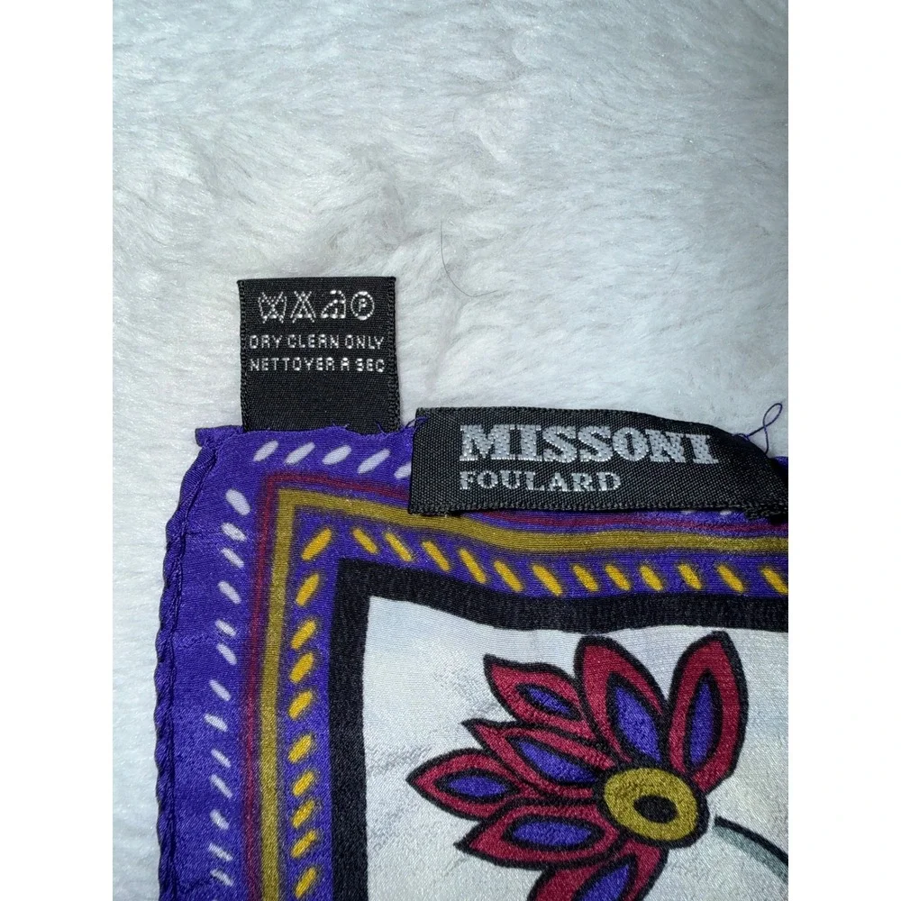 Vintage Missoni Foulard Silk Twill Small Square Neck Scarf Pocket Square